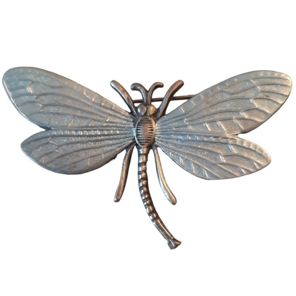 Vintage Silver Tone Pewter-like Metal Dragonfly Pin Brooch